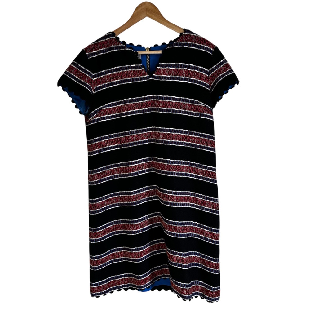 Sara Campbell Striped Dress Scalloped Hem Short Sleeve Made‎ in USA Size 8